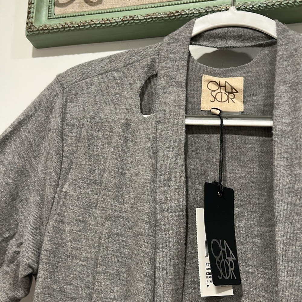 Chaser Current Distressed Gray Open-Front Soft Cotton Cardigan medium new - Picture 4 of 7